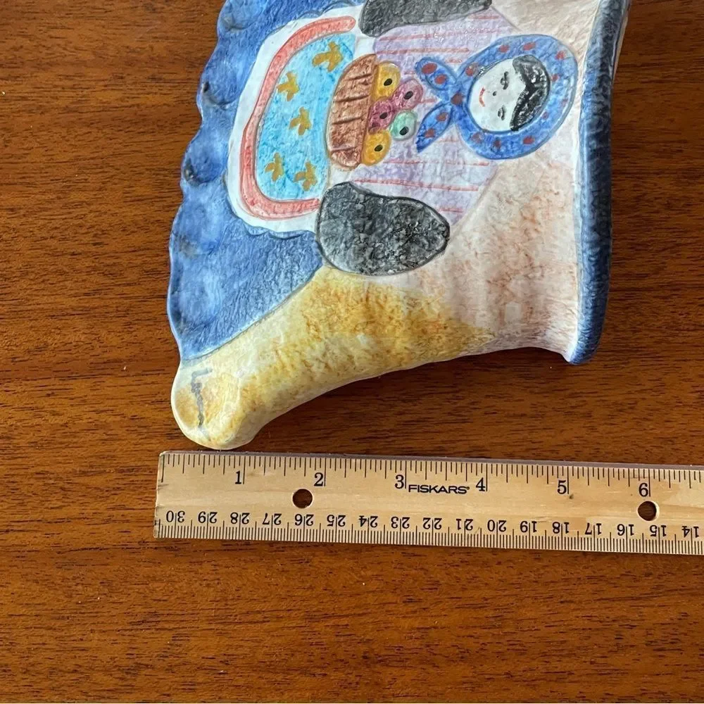 Vintage Italian Terracotta Art Pottery Hand Painted Folk Art Wall Pocket Vase